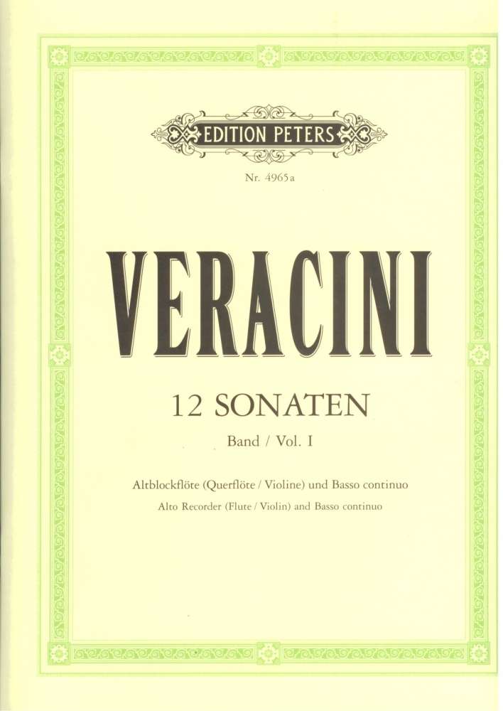Veracini- 12 Sonaten für Altblockflöte (Flöte, Violine) Basso continuo