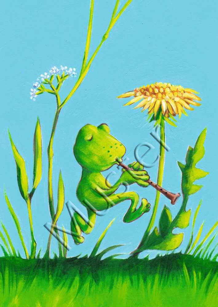 Postkarte Frosch mit Flöte